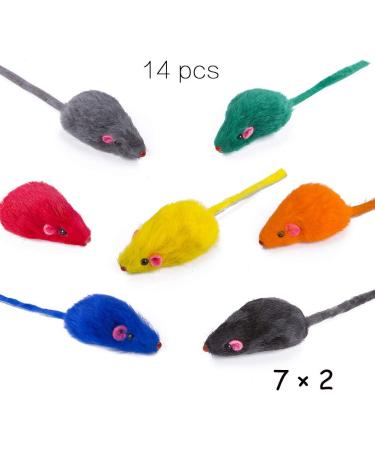 Yangbaga Real Fur Mice Rattle 14 Pack Cat Toys for Kittens - Rainbow Mice Rabbit Feather Collection - Buy Online on GoSupps.com