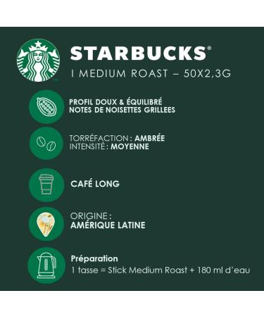 STARBUCKS Medium Roast - 50 Sticks Caf Soluble - Caf Noir Instantan 100% Arabica - Profil quilibr et Intensit Moyenne - Facile Emporter - Bo te de 50 Dosettes de 2 3g - 115g - Buy Online on GoSupps.com