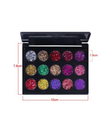 GL-TURELIFES 15 Colors Chunky Glitter Palette | Waterproof Pressed Glitter Eyeshadow for Dance Party & Festival Makeup (#02) - Buy Online on GoSupps.com