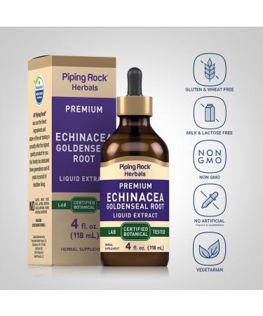 Piping Rock Echinacea Goldenseal Tincture | 4 Fl Oz Liquid Drops | Alcohol Free Herbal Extract | Vegetarian Non-GMO Gluten Free Supplement - Buy Online on GoSupps.com