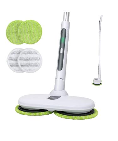 OGORI Cordless Electric Mop, Spin Mops for Floor Cleaning, Rechargeable Dual Spinning Scrubber Cleaner Mops for Hardwood Floor, Tile, Vinyl & Laminate Floors, 4 Reusable Microfiber Pads white