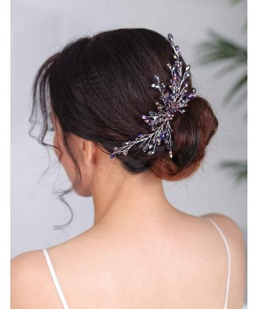 Deniferymakeup Bridal Hair Comb Sparkly Crystal Wedding Comb Bridal Hair Clip Colorful Hair Pin Party Wedding Hair Accessory for Brides (Blue) - Buy Online on GoSupps.com