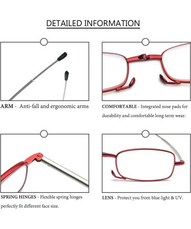 Buy MMOWW Foldable Reading Glasses for Men & Women - Mini Anti Blue Light Glasses with Telescopic Pole & Zipper - Red (+1.0) - Buy Online on GoSupps.com