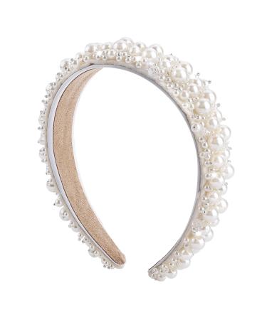 Yolev Women's Pearl Headbands White Faux Pearl Hairbands Bridal Beaded Hair Hoop Wedding Headpieces Hair Styling Accessories for Women and Girls