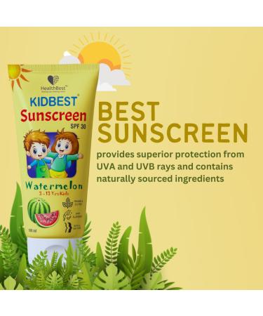 HealthBest Kids Watermelon Cooling Sunscreen SPF-30 Boosts Vitamin D Absorption PA+++ Prevents Tanning Cream for 3-13 Years Kids | Each 100ml (Pack of 1) - Buy Online on GoSupps.com