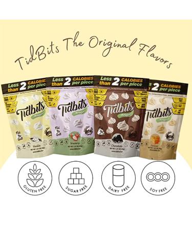 Tidbits Fun Bites Meringue Variety Pack - Low Calorie, Gluten Free, Sugar Free, Low Carb, Diabetic Snacks - Vanilla, Strawberry, Caramel, Chocolate Flavors - 5.64 Ounce (Pack of 4) - Buy Online on GoSupps.com