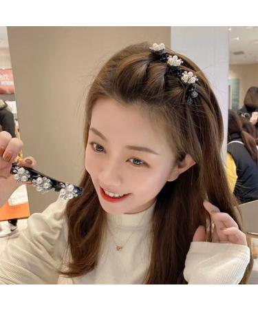 Sparkling Crystal Stone Braided Hair Clips Set - Satin Fabric Bands with Crystal Duckbill Clips & Four-Leaf Clover Hairpins - for Women & Girls (Flowers & Pearls - 5 PCS) - Buy Online on GoSupps.com