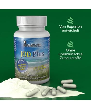 BIOMENTA Iodine Plus - 120 High-Dose Vegan Capsules with Selenium Folic Acid & Iron - Premium Quality for Optimal Health - Buy Online on GoSupps.com
