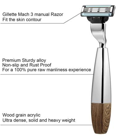 GRUTTI Luxury Safety Razor Shaving Kit for Men | Wet Shave Set with 100% Badger Brush, Shaving Bowl, and Razor Stand | Manual Safety Razor Compatible with Mach 3 | Wood Grain | Perfect Gifts for Men - Buy Online on GoSupps.com