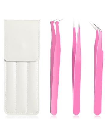 3 Pieces Lashes Tweezers Set Stainless Steel Curvy Tweezers Curved Lash Extension Tweezers Straight Eyelash Extension Tweezers Volume Lash Extension Tweezers with White Bag for Women Girls  3 Styles