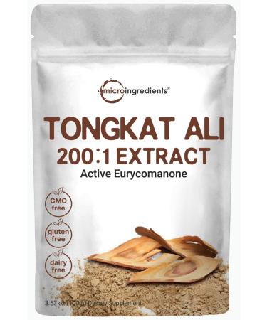Tongkat Ali Extract 200:1 Concentrate Longjack Powder 100 Grams Grown in Indonesia 100 Pure Eurycoma Longifolia Root Extract Powder Bitter Taste - No Filler No Additive Non-GMO 3.53 Ounce (Pack of 1)