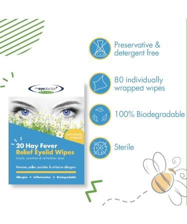 Eye Doctor Hay Fever Relief Eyelid Wipes - 80x Single Use Allergy Wipes for Inflammation & Itchy Eyes - Cooling Soothing Relief - 80 Count - Buy Online on GoSupps.com