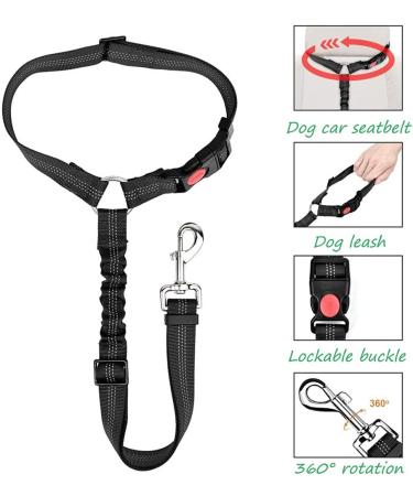 Dog Car Seat Belt - Adjustable & Safe Pet Safety Belt for All Breeds Elastic Design for Back Seat Universal Fit - Black - Buy Online on GoSupps.com