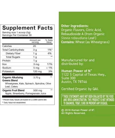 HumanN HeartGreens Superfood Organic Powder with Wheatgrass, Kale, Spinach & Spirulina | USDA Organic Non-GMO | Green Apple Flavor - 5.3-Ounce - Buy Online on GoSupps.com