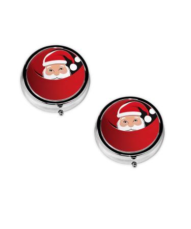 (Santa Claus) Round Pill Box 3 Compartment Pill Box Mini Decorative Pocket Purse Portable Travel Medicine Tablet Vitamin Holder Organizer Pill Case