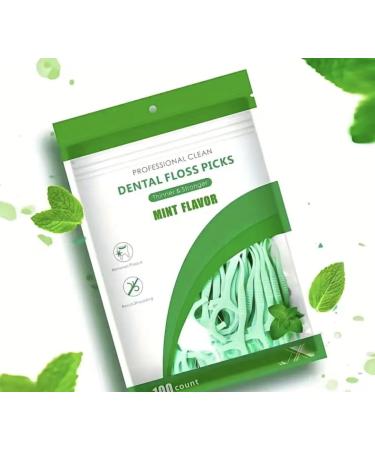 100pcs- Dental Floss Toothpick Dental Floss Teeth Stick Tooth Picks Floss Picks Teeth Cleaning (100 Picks) (Mint Flavour)