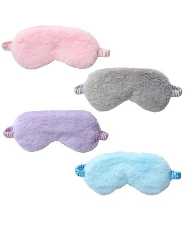 4 Pcs Plush Eye Mask Soft Fluffy Plush Eye Mask Sleep Mask Adjustable for Kids Adult Women