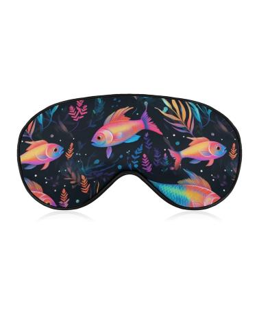 Neon Rainbow Fish Soft Eye Mask with Adjustable Strap Light Blocking Night Sleeping Travel Nap for Men Women
