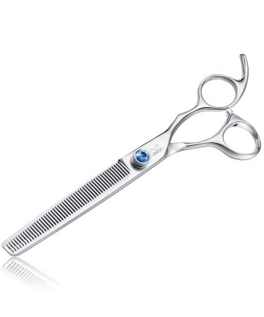 JASON Dog Grooming Thinning Blending Scissor, Ergonomic Pet Grooming Thinner Blender Shears Cat Trimming Texturizing Kit with Offset Handle and a Jewelled Screw Blender 7.0