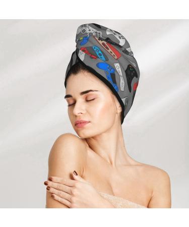 Fast-Drying Hair Towel Wrap | Hair Turban with Button - Ideal for Quick Drying (Video Game Design - Buy Online on GoSupps.com
