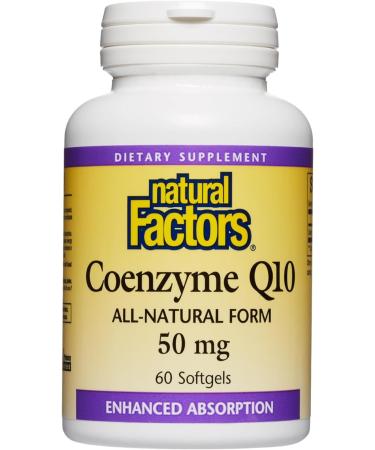 Natural Factors Coenzyme Q10 50 mg Natural Coenzyme Q10 Supplement for Energy Heart and Cognitive Support 60 Softgels 60 Count (Pack of 1) 50mg