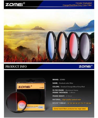 ZOMEI 62mm Graduated Filter Kit for Canon Nikon - GC Grey Blue Orange Red Filters - Buy Online on GoSupps.com