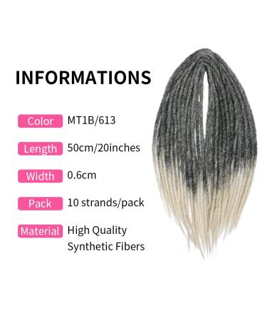 Buy 20 Inch Double Ended Synthetic Dreadlock Extensions - 10 Strand Crochet Hair in MT1B/613 | Soft Hip-Hop Style Dreads for a Stunning Look - Buy Online on GoSupps.com