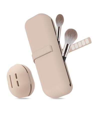 Travel essentials make -up bag silicone 1stk make -up brush storage and 1stk beauty blender case easy to clean soft and portable for travel (khaki) - Buy Online on GoSupps.com