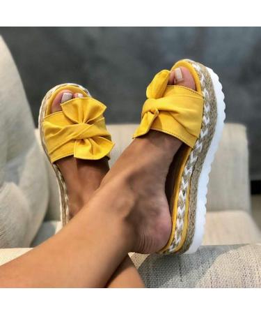 Women's lipper with wedge heel plateau-lipper summer beach front loop slip-on sandals bohemia fashionable casual leisure large width thick floor open toe area sales rutsc yellow 40 EU