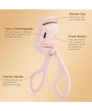 Biutee Rechargeable Heated Eyelash Curler with Double Head Comb - 2 Heat Modes, Silicone Pad, Pink - Buy Online on GoSupps.com