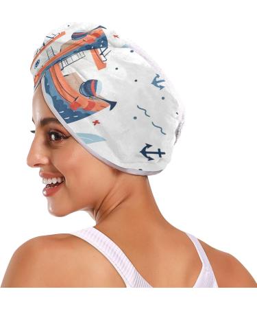 Boats Waves Hair Towel 2 Pack - Super Absorbent Quick Dry Hair Turbans for Women & Girls | Ideal Hair Drying Towel with Button Wrap - Buy Online on GoSupps.com