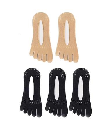 5 pairs of women's toe socks No Show Low Cut Five finger orthopedic compression socks non-slip invisible toe socks with a hull full finger socks (E)