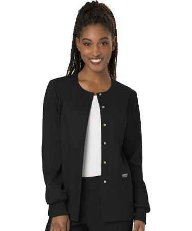 Cherokee Snap Front Scrub Jackets for Women Workwear Revolution Soft Stretch WW310 Large Black