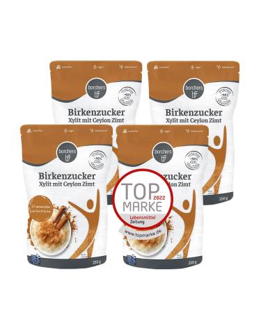 borchers birch sugar 100% xylitol with Ceylon cinnamon | sugar-free | 4 bags of 250g each | tooth-friendly | fewer calories | 4x 250g