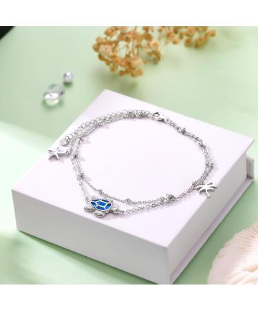 Turtle Ankle 925 Sterling Silver Blue Opal Anklets | Sea Turtle & Palm Tree Beach Jewelry for Women - Buy Online on GoSupps.com