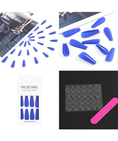 Sethexy Matt Ballerina False Nails - Long Coffin Acrylic Press On Art Nail Tips (24pcs Dark Blue) for Women & Girls | International Shipping - Buy Online on GoSupps.com