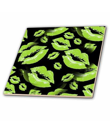12 Inch Ceramic Tile - Two Kisses Collided Lip Smacking Lime Colored Lips Pattern Pattern - Lipstick Kisses
