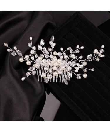 Teyglen Crystal Bridal Hair Comb - Silver Wedding Pearl Rhinestone Hair Piece for Bride - Buy Online on GoSupps.com