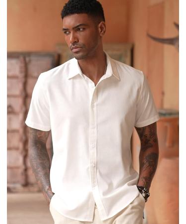 COOFANDY Men's Linen Short Sleeve Button Down Beach Shirt - White, Medium - Buy Online on GoSupps.com