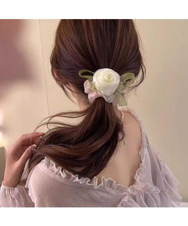 xbiez Hair Scrunchies Fairy Camellia Hair Ornament Elastic Hair Tie for Female and Young Girls Ponytail Holders Pink - Buy Online on GoSupps.com