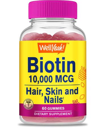 WellYeah High Potency Biotin 10 000 mcg Gummies - for Stronger Hair Skin & Nails - Vegan-Friendly Gluten-Free Non-GMO and Delicious Berry Flavor - 60 Gummies