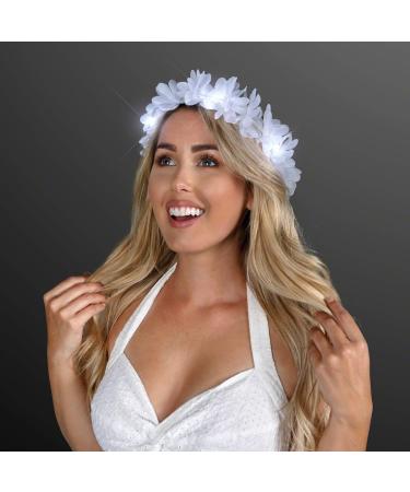 Set of 12 White LED Hawaiian Lei Floral Headband Light Up Flower Crown