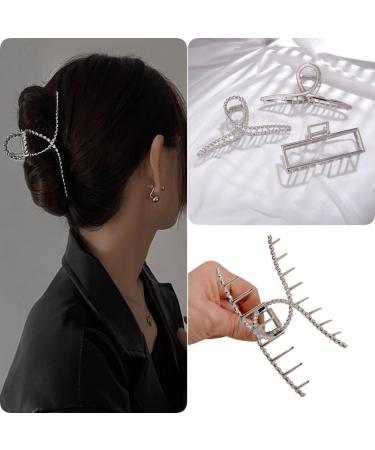 Rauimour 3pcs Metal Hair Claw Clips for Women - Geometric Cross Square Design - Fashion Hair Accessories for Thick & Thin Hair - Buy Online on GoSupps.com