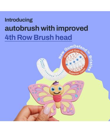Autobrush U Shaped Kids Toothbrush - 360 Cleaning Comfort Grip Waterproof Ages 6-8 Butterfly Design - Buy Online on GoSupps.com