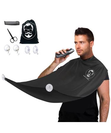Dadop Beard Bib Kit, Beard Hair Catcher Waterproof Non-Stick for Men Shaving Apron Beard Catcher, with 4 Suction Cups, Nose Hair Scissors, Beard Comb and Portable Pouch, Best Gifts for Husband. Black