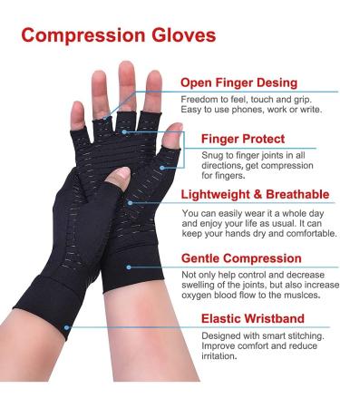 Copper Arthritis Gloves - High Copper Content, Non-slip, Fingerless Compression Gloves for Men and Women - Relieve Hand Pain, Swelling, Carpal Tunnel - Medium Size (M) - 2 Pairs - Buy Online on GoSupps.com
