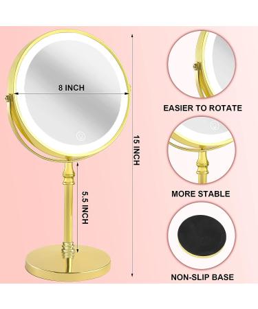 Furgatti LED Lighted Makeup Mirror | 3 Light Settings | 360 Rotation | 1x/10x Magnification | 8'' Rechargeable Vanity Mirror | Touch Control | Women's Gift | Gold - Buy Online on GoSupps.com