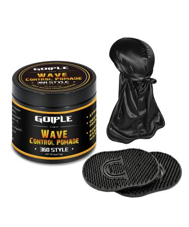 Natural Wave Pomade for Men Strong Hold, Easy Wash 360 Wave Training Hair Cream, Waves Grease for Men Promotes Layered Waves, Moisture, Control and Silky Shine (Wave Pomade+Wave Brushes*2+ Silky Durag) 4oz wave pomade-4pcs