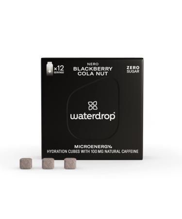 Waterdrop Microenergy Nero |Energy Drink 100mg Natural Caffeine + B Vitamins |Blackberry - colanus - Guarana |12 drops cubes |Taste for water without sugar and without preservatives