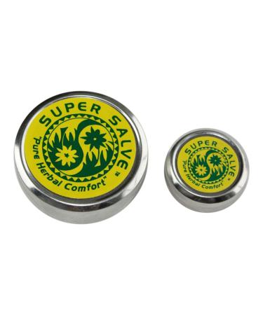 All Purpose Salve by The Super Salve Co. Extra Large 4oz tin AND .5oz Travel Tin Chapparral Leaf  Comfrey Leaf  Ecinacea Flower  Hops Flower and Usnea Moss (4 oz (Large) & .5 oz (travel)) 4 Ounce (Pack of 1)